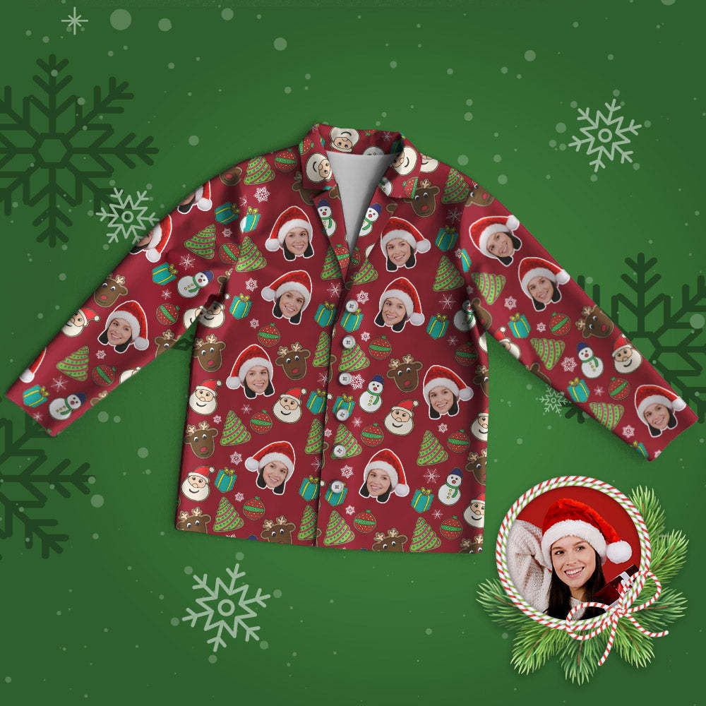 Benutzerdefinierter Gesichts-pyjama, Personalisierter Roter Foto-pyjama, Weihnachtsgeschenke - DePhotoBoxer