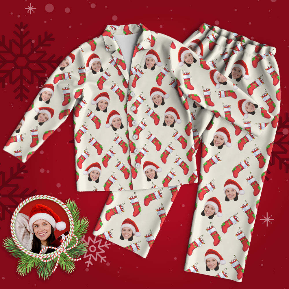 Benutzerdefinierter Gesichts-pyjama, Personalisierter Foto-pyjama, Weihnachtssocken, Weihnachtsgeschenke Für Die Familie - DePhotoBoxer