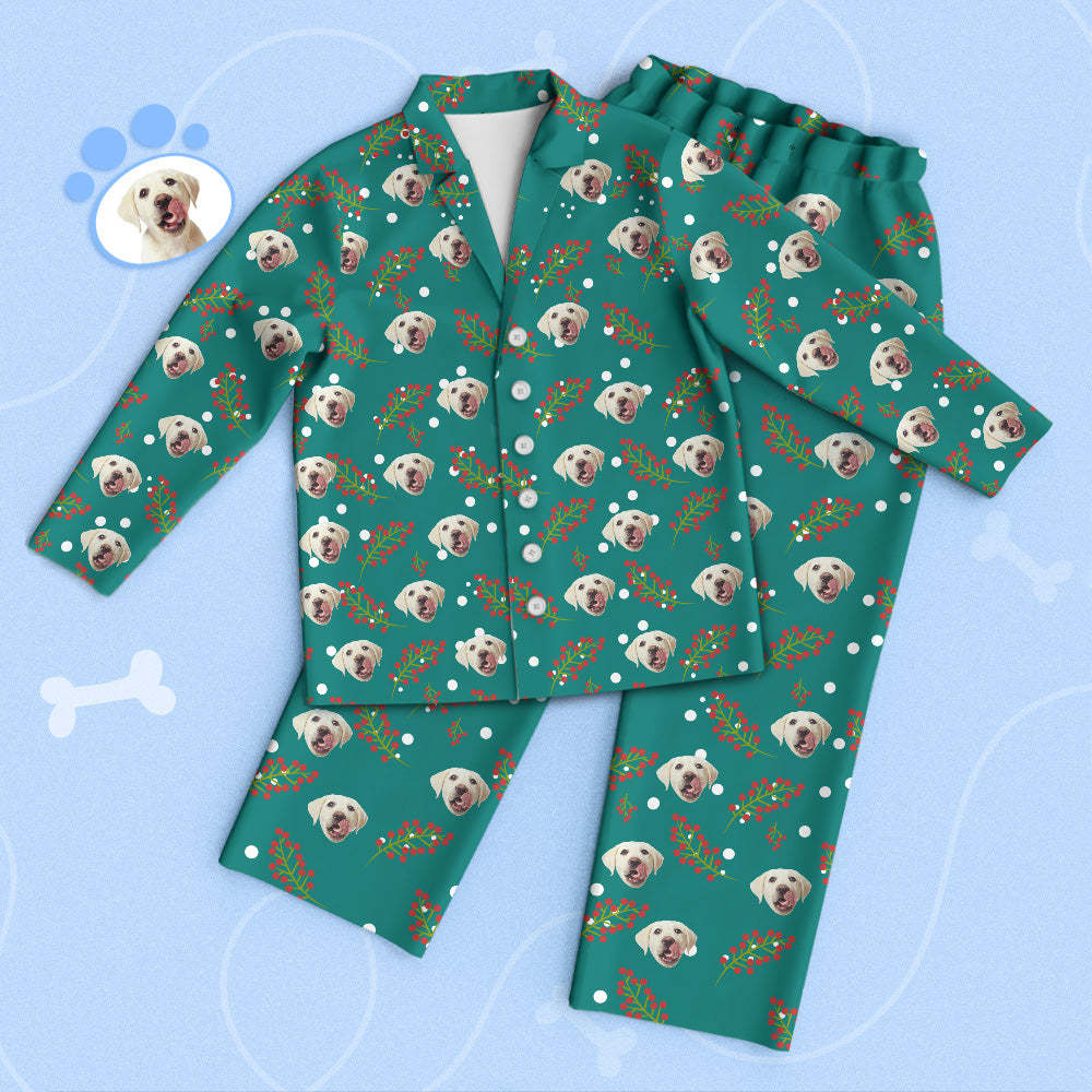 Kundenspezifischer Grüner Pyjama Mit Haustiergesicht, Kirschpyjama - DePhotoBoxer