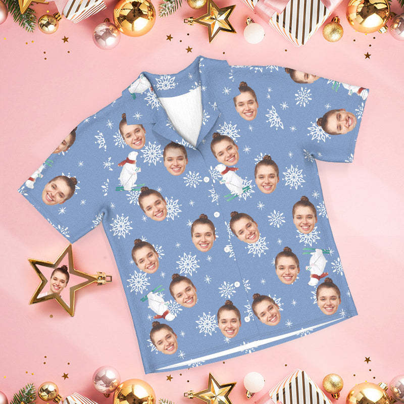 Pyjama Mit Individuellem Gesicht. Blauer Pyjama. Niedlicher Weihnachtspyjama Mit Eisbär - DePhotoBoxer