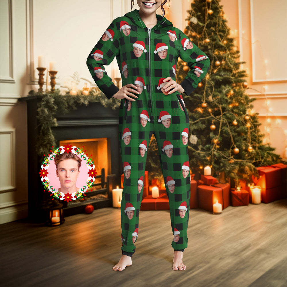 Benutzerdefinierte Onesies Foto Pyjama Einteiler Nachtwäsche Rot Und Schwarz Karierten Overall Homewear Weihnachtsgeschenk - DePhotoBoxer