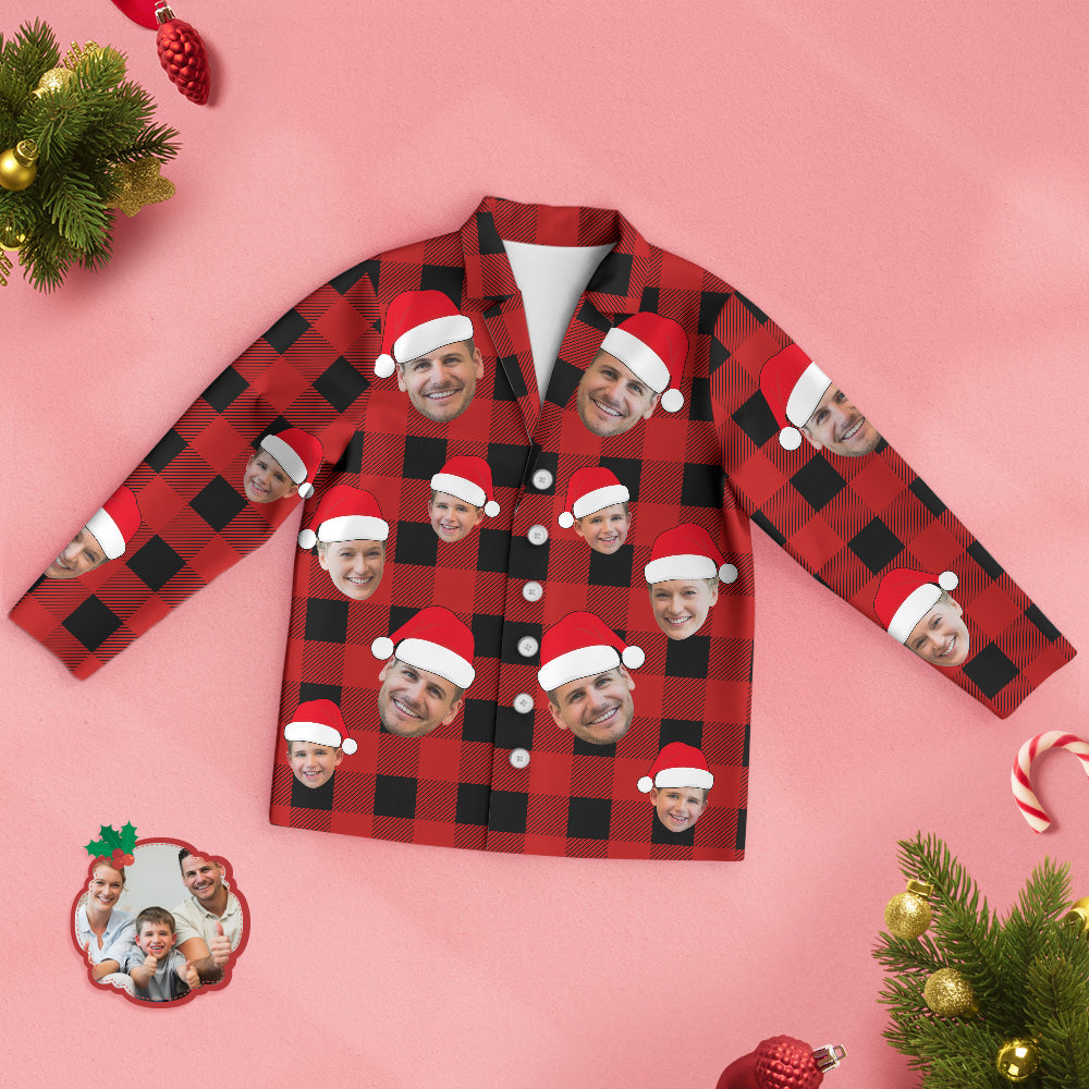 Benutzerdefinierter Gesichts-pyjama, Personalisiertes Foto, Weihnachts-familien-büffel-karo-pyjama - DePhotoBoxer