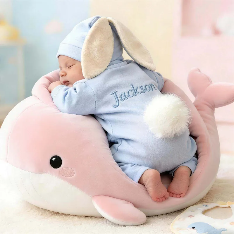 Personalisierter Hasen-strampler Mit Individuellem Namen Für Babys, Handbesticktes Osteroutfit, Babygeschenk