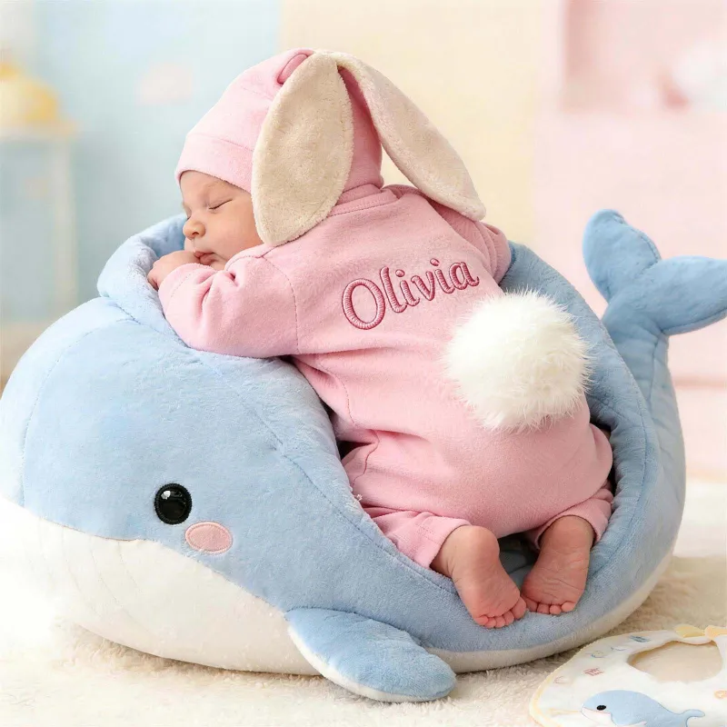 Personalisierter Hasen-strampler Mit Individuellem Namen Für Babys, Handbesticktes Osteroutfit, Babygeschenk
