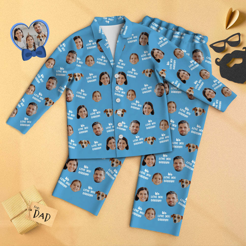 Custom Face Long Sleeve Pajamas Sleepwear Set - We Love You Daddy!