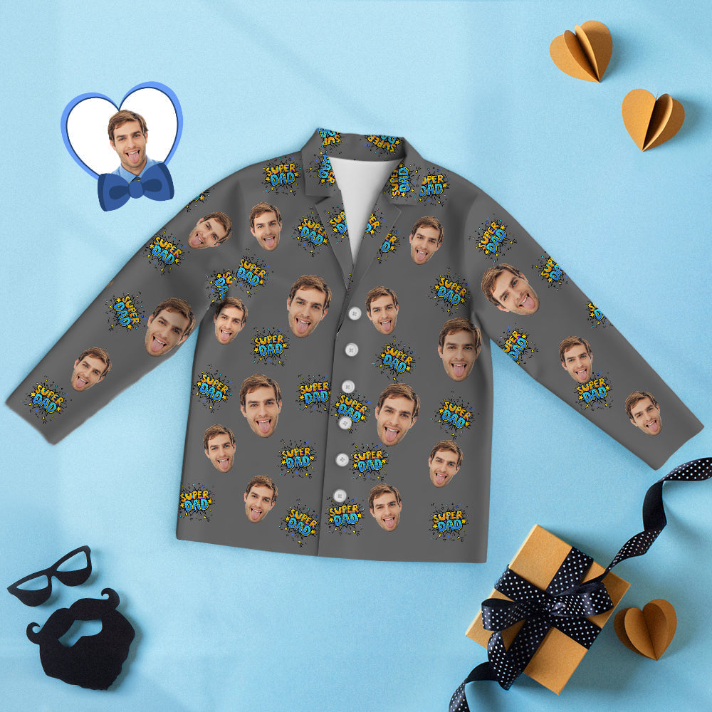 Benutzerdefinierte Gesicht Langarm Pyjamas Nachtwäsche Set mit Super Dad