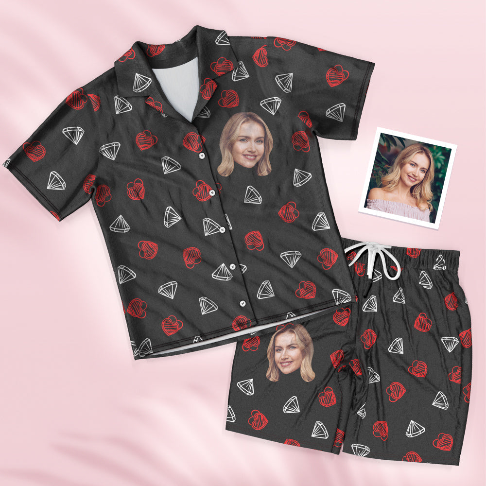 Benutzerdefinierte Gesicht Kurzarm Pyjamas Personalisierte Frauen Nachtwäsche Diamant Geschenke für Sie