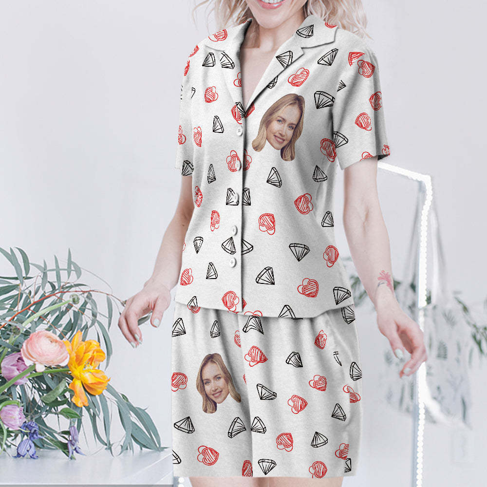 Benutzerdefinierte Gesicht Kurzarm Pyjamas Personalisierte Frauen Nachtwäsche Diamant Geschenke für Sie