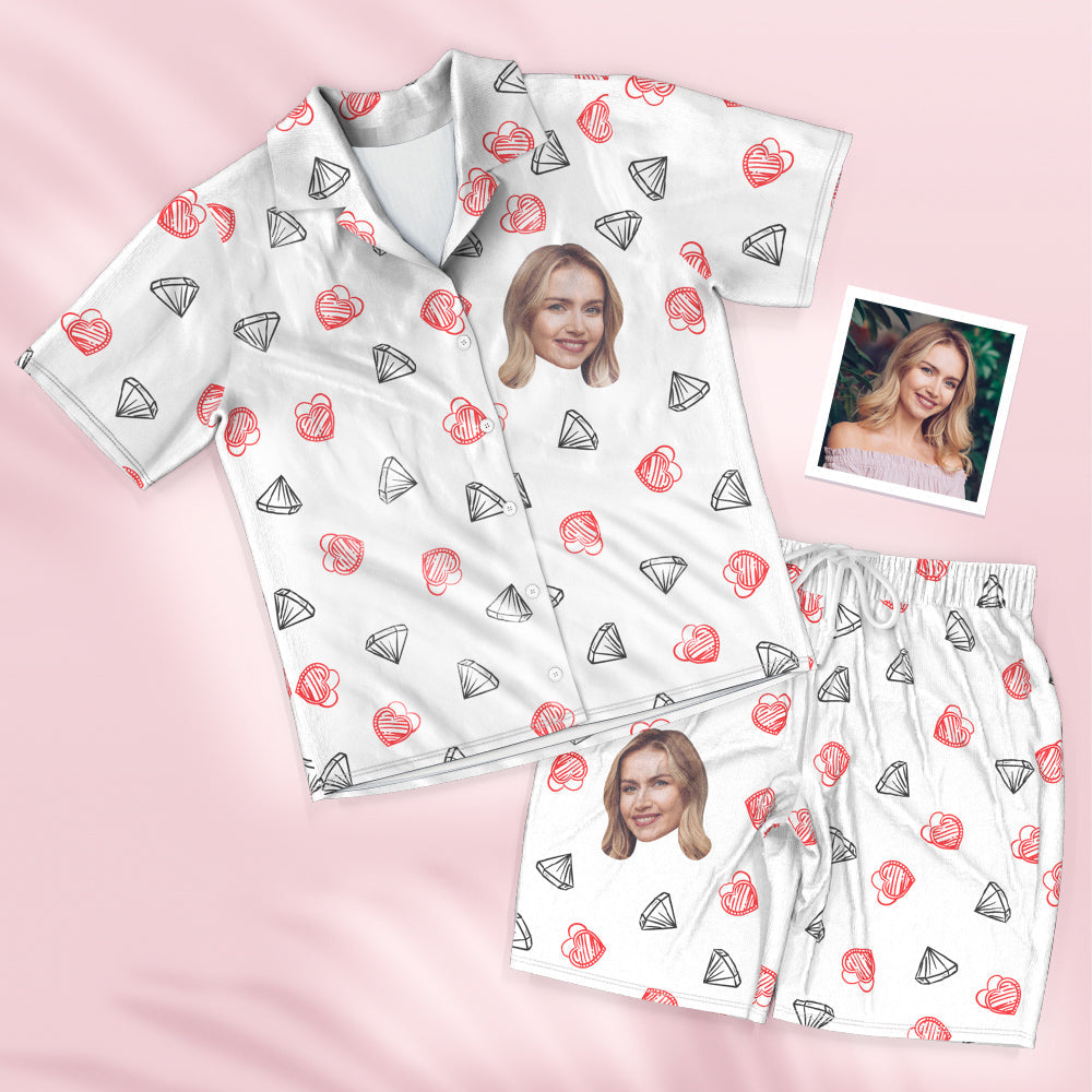 Benutzerdefinierte Gesicht Kurzarm Pyjamas Personalisierte Frauen Nachtwäsche Diamant Geschenke für Sie