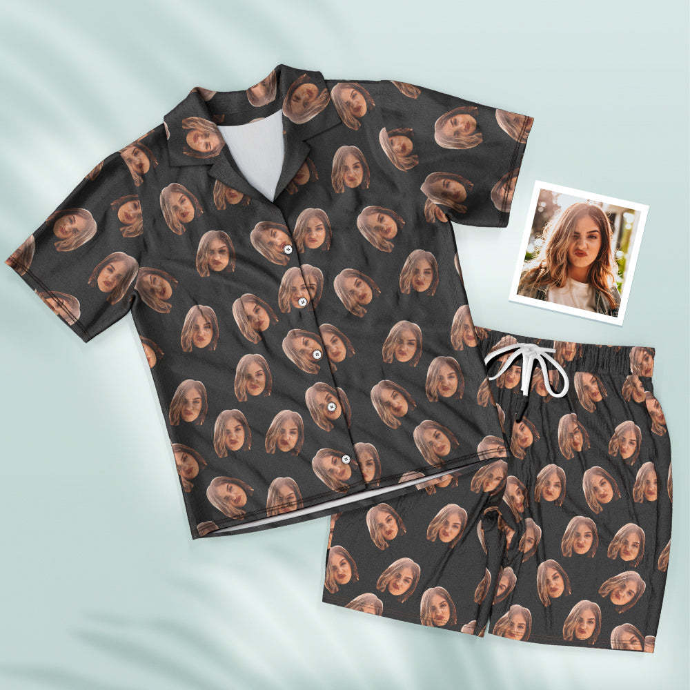 Benutzerdefinierte Gesicht Kurzarm Pyjamas Personalisierte Frauen Nachtwäsche Geschenke Für Sie