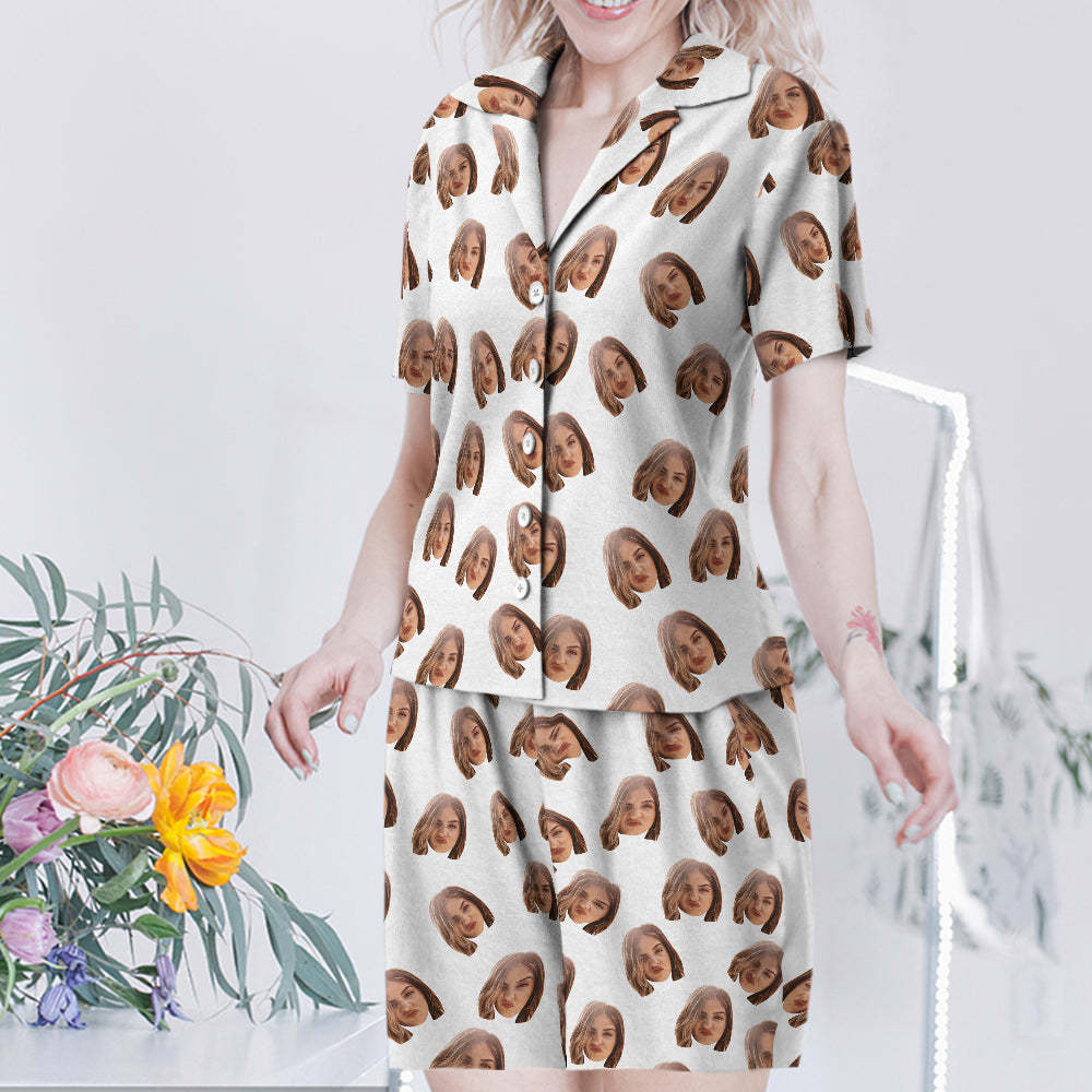 Benutzerdefinierte Gesicht Kurzarm Pyjamas Personalisierte Frauen Nachtwäsche Geschenke Für Sie