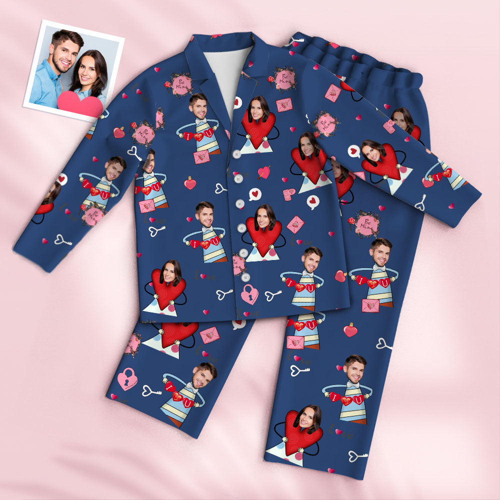 Benutzerdefinierte Gesicht Pyjama Personalisierte Foto Herz Frauen Männer Pyjama Set für Be Mine