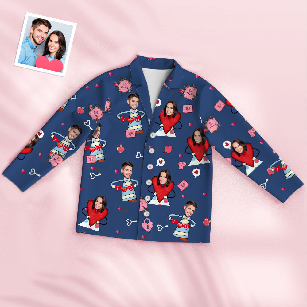 Benutzerdefinierte Gesicht Pyjama Personalisierte Foto Herz Frauen Männer Pyjama Set für Be Mine