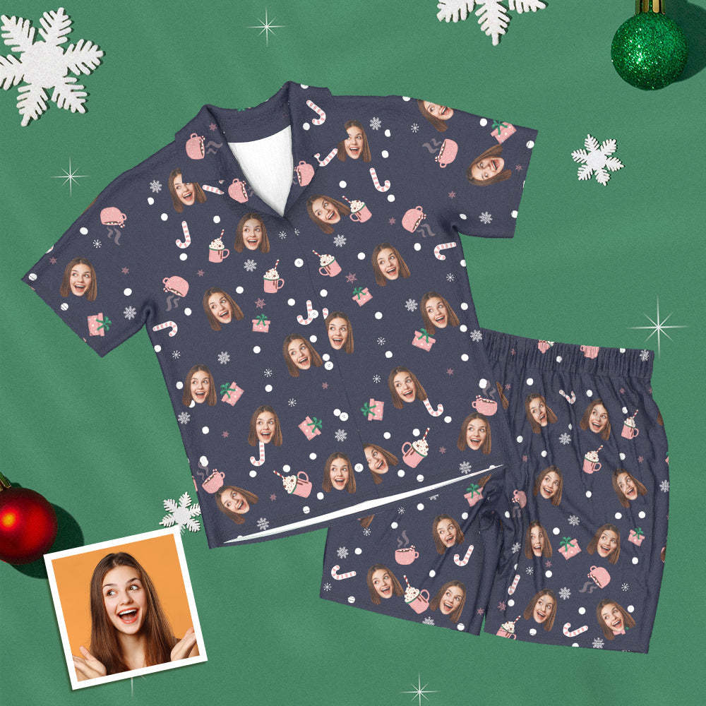Benutzerdefinierte Gesicht Kurze Ärmel Pyjamas Personalisierte Foto Frauen Männer Nachtwäsche Weihnachtsgeschenke für Liebhaber