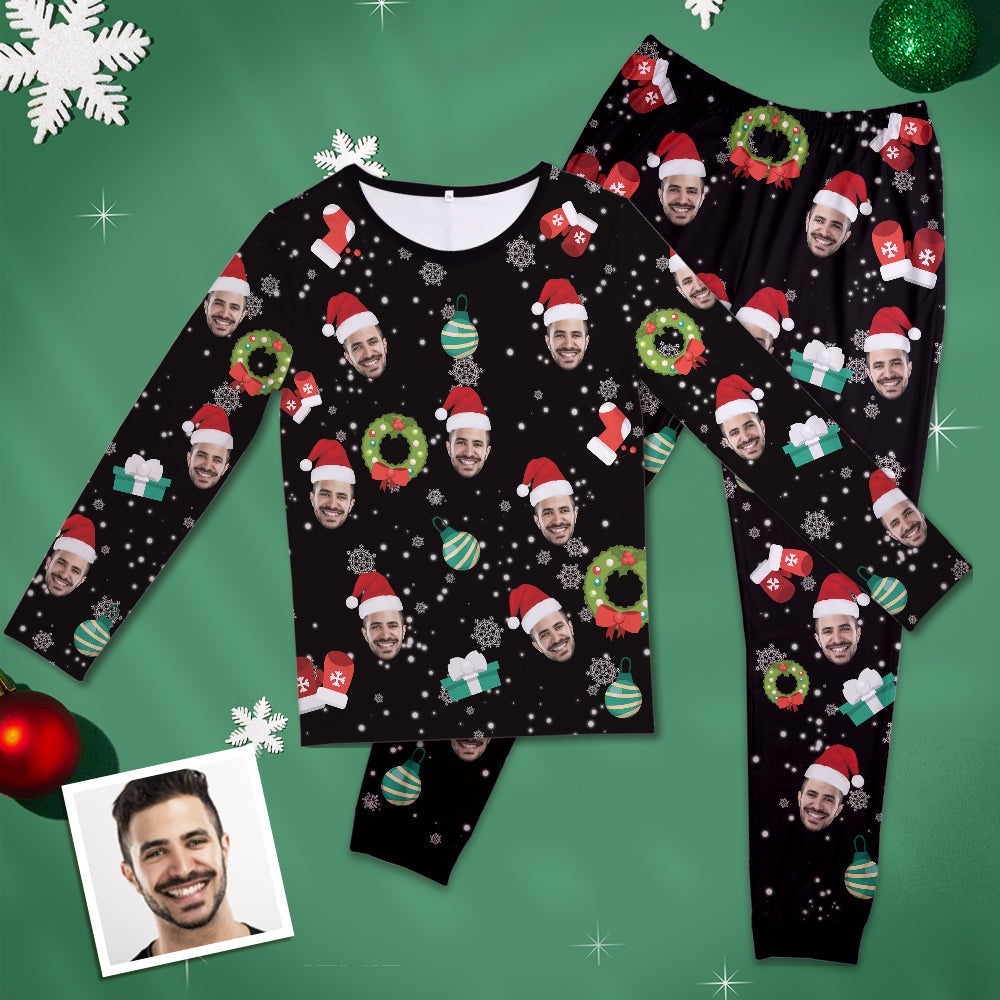 Benutzerdefinierte Gesicht Pyjamas Personalisierte Rundhals Lange Pyjamas für Frauen mit Weihnachtsschneeflocke