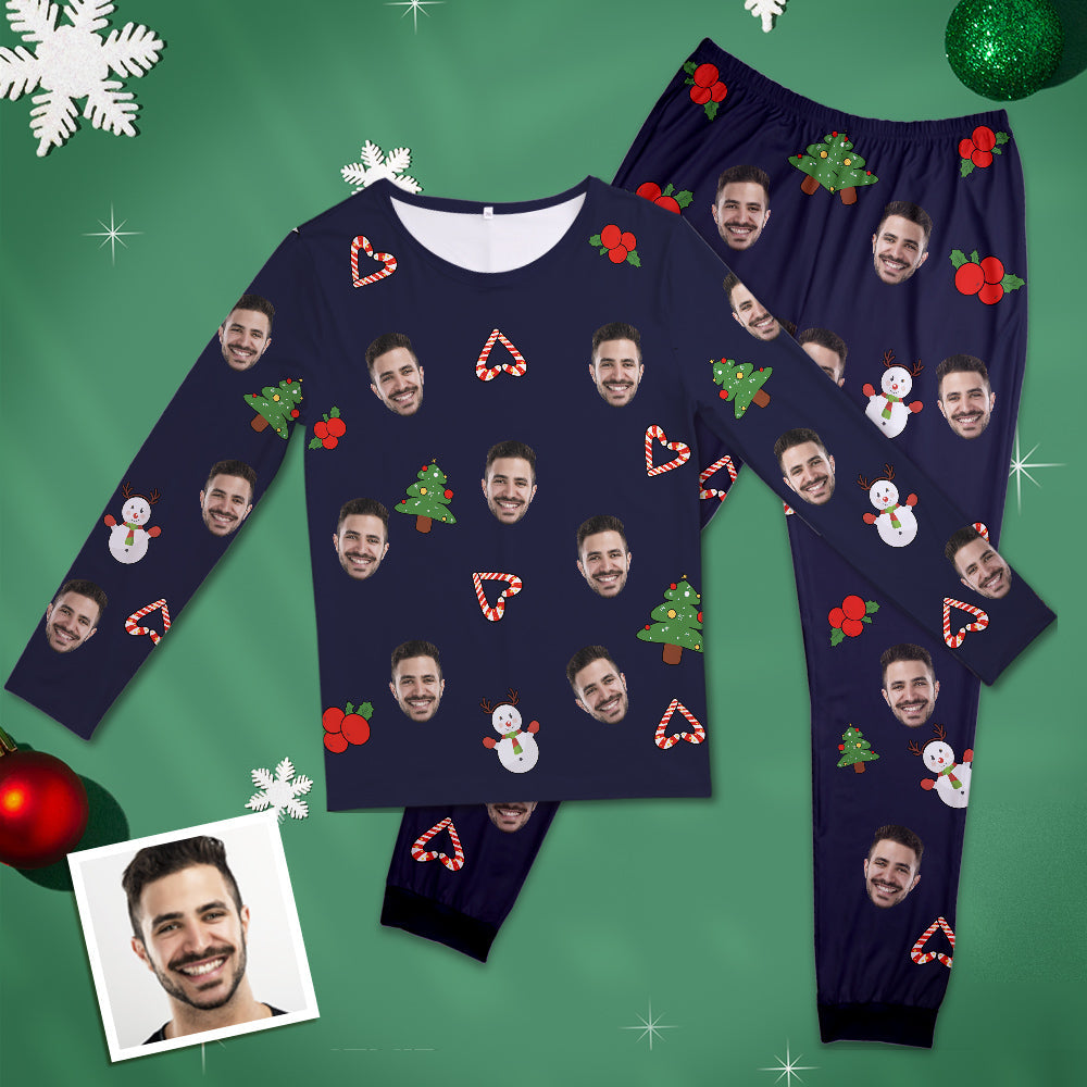 Benutzerdefinierte Gesicht Pyjamas Personalisierte Rundhals Lange Pyjamas für Frauen mit Weihnachtsschneemann