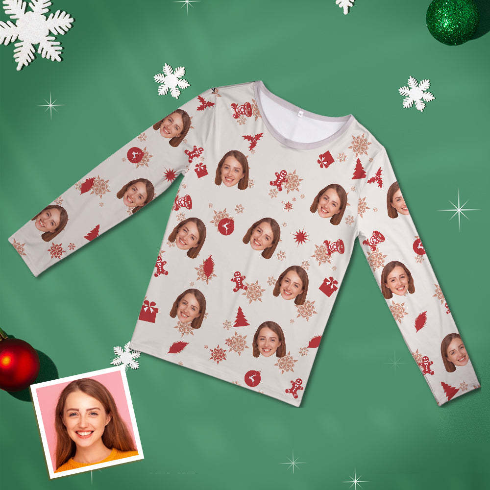 Benutzerdefinierte Gesicht Pyjamas Personalisierte Rundhals Lange Pyjamas Weihnachtsgeschenk für Frauen