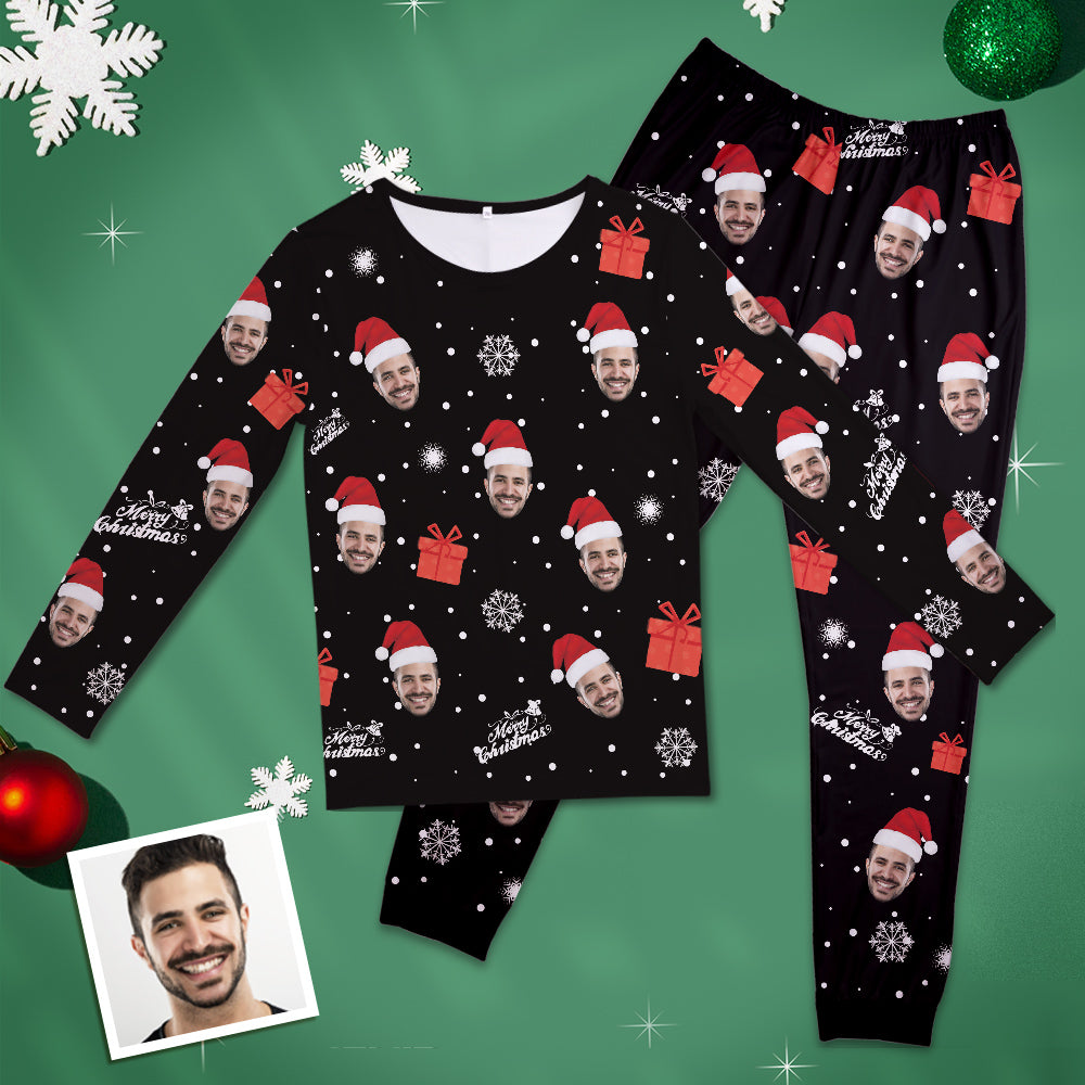 Benutzerdefinierte Gesicht Pyjamas Personalisierte Rundhals Lange Pyjamas Für Frauen Weihnachtsmann