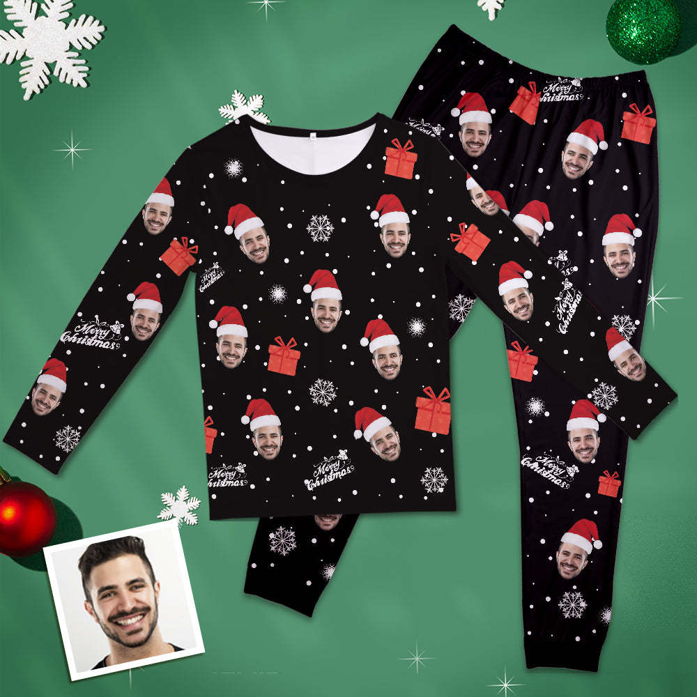 Benutzerdefinierte Gesicht Pyjamas Personalisierte Rundhals Lange Pyjamas Für Frauen Weihnachtsmann