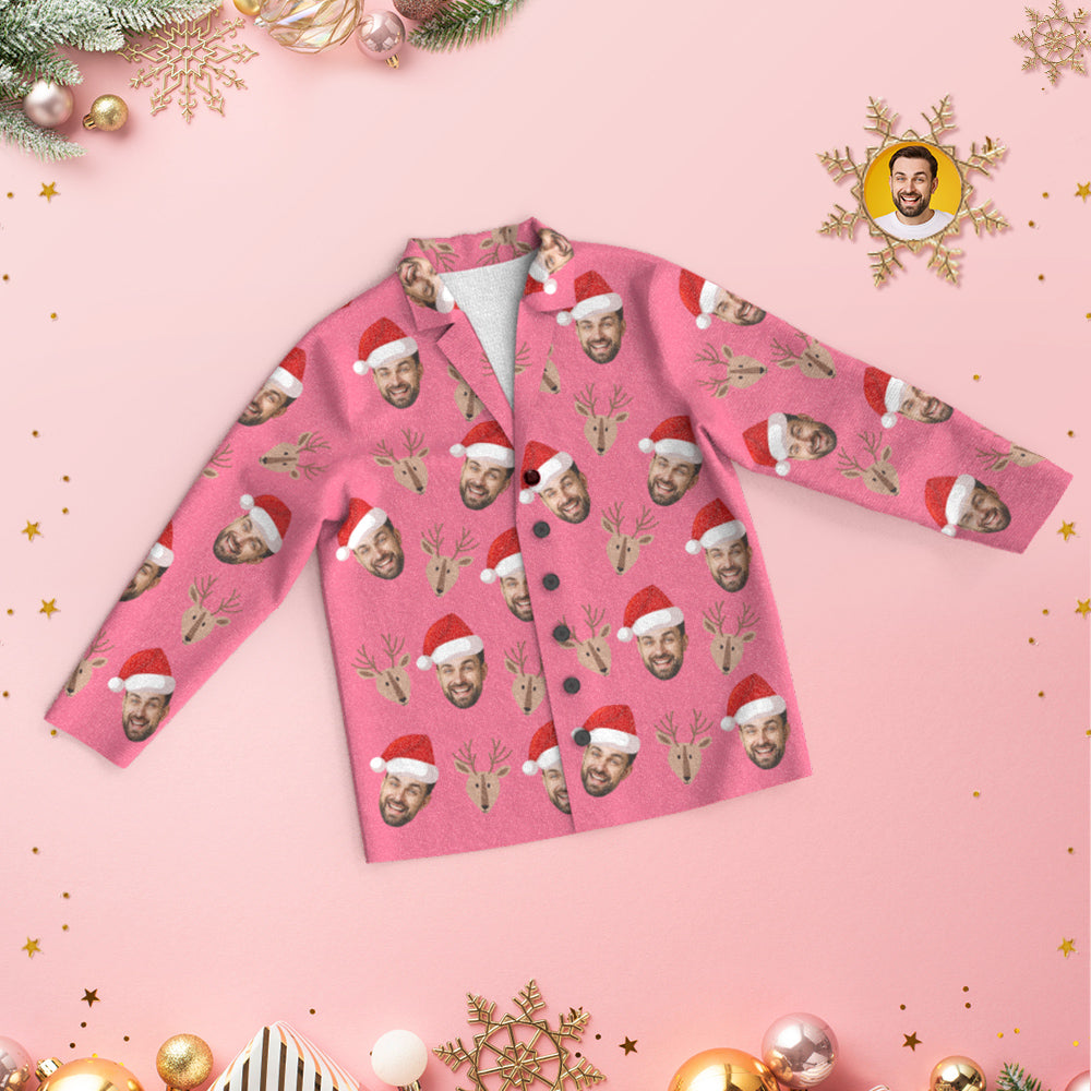 Benutzerdefinierte Gesicht Hirsch Pyjamas Personalisierte Rosa Pyjamas Frauen Männer Set Weihnachtsgeschenk