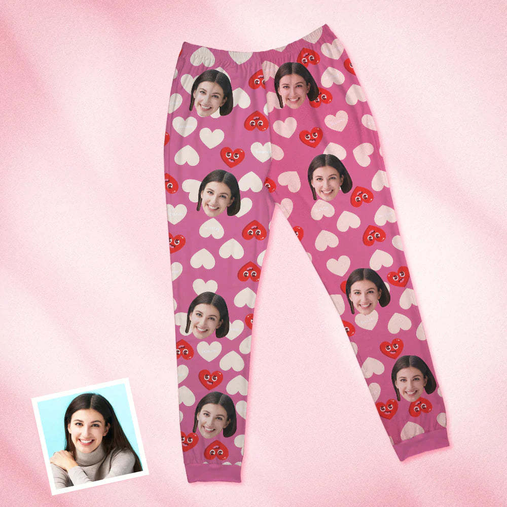 Benutzerdefinierte Gesicht Rosa Pyjamas Personalisierte Rundhals Liebe Lustige Herz Pyjamas für Frauen Valentinstag Geschenk