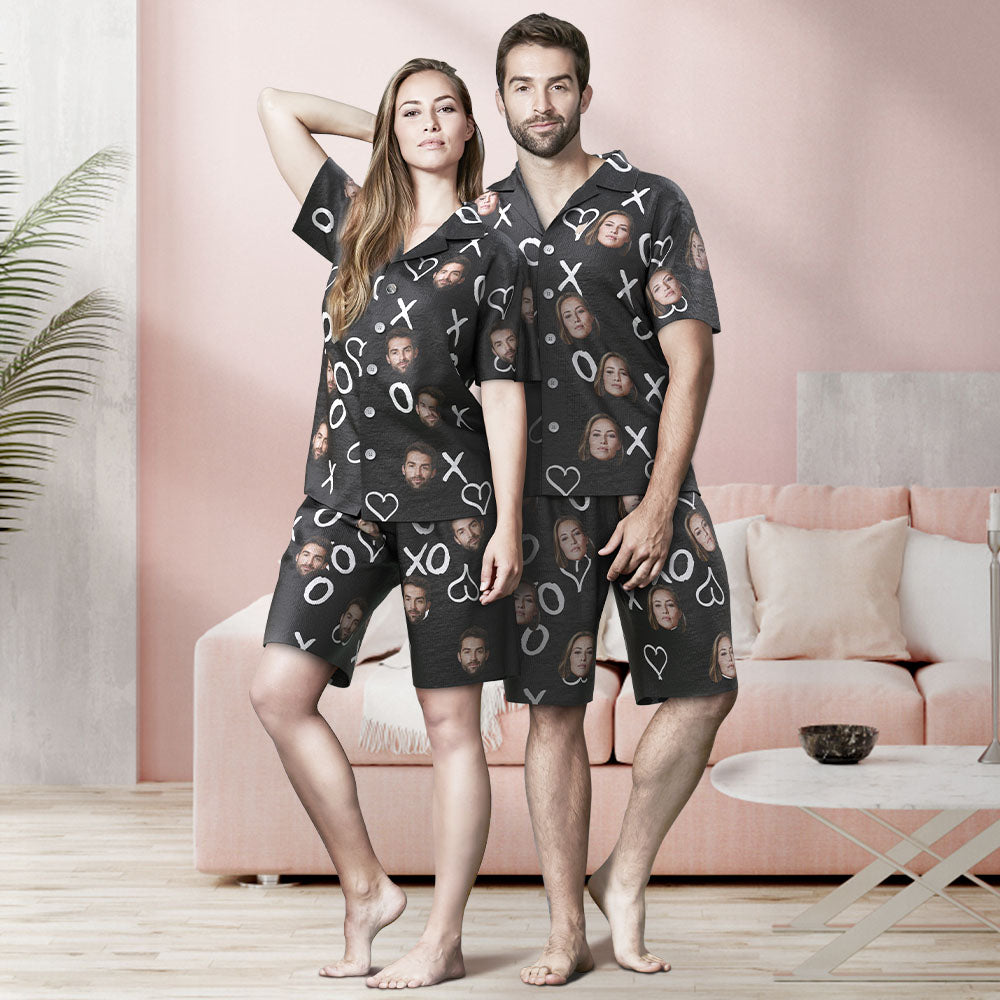 Benutzerdefinierte Gesicht Kurze Ärmel Pyjamas Personalisierte Foto Nachtwäsche Frauen Männer Sommer Pyjamas Valentinstag Geschenk mit XO