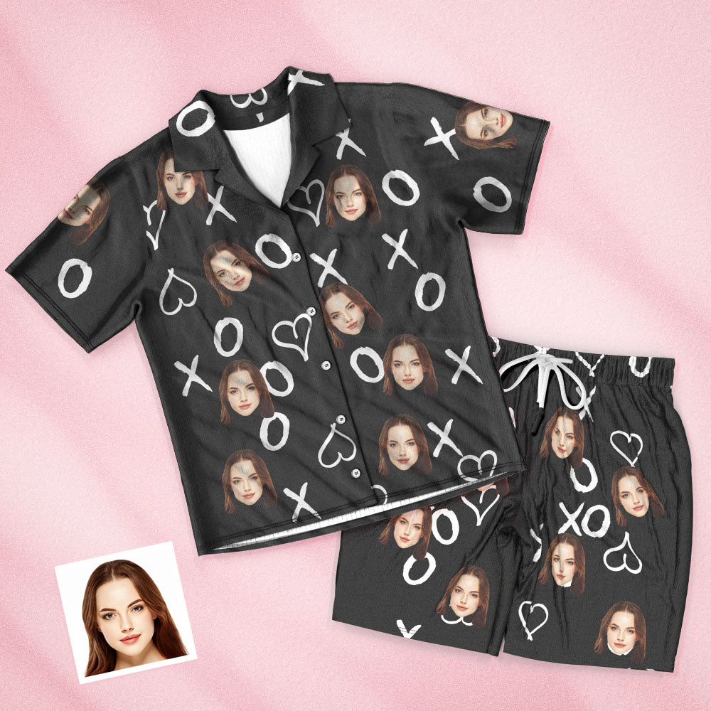 Benutzerdefinierte Gesicht Kurze Ärmel Pyjamas Personalisierte Foto Nachtwäsche Frauen Männer Sommer Pyjamas Valentinstag Geschenk mit XO