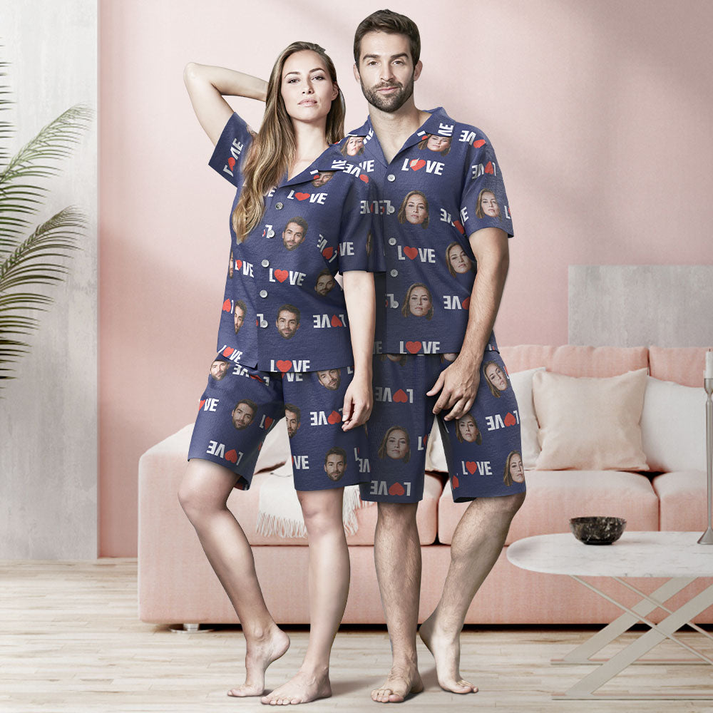 Benutzerdefinierte Gesicht Kurze Ärmel Pyjamas Personalisierte Foto Nachtwäsche Frauen Männer Sommer Pyjamas Valentinstag Geschenk für Liebe