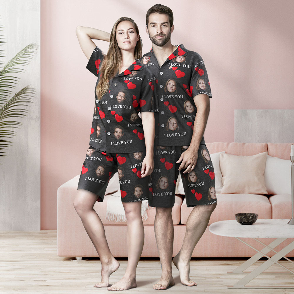 Benutzerdefinierte Gesicht Kurze Ärmel Pyjamas Personalisierte Foto Herz Nachtwäsche Frauen Männer Sommer Pyjamas Valentinstag Geschenk für Ich liebe Sie