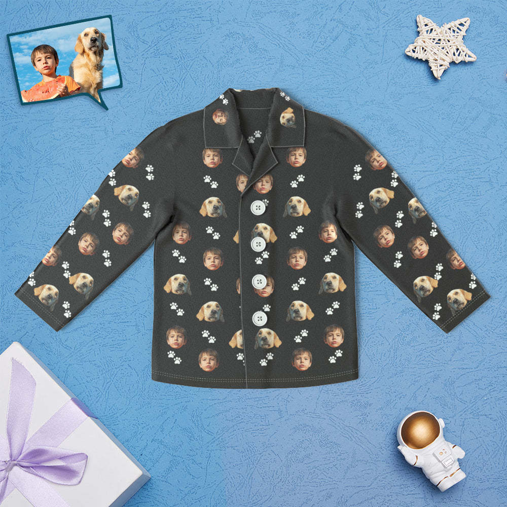 Benutzerdefinierte Gesicht Kinder Pyjamas Personalisierte Kinder Nachtwäsche mit Haustier Hund mit Fuß Druck