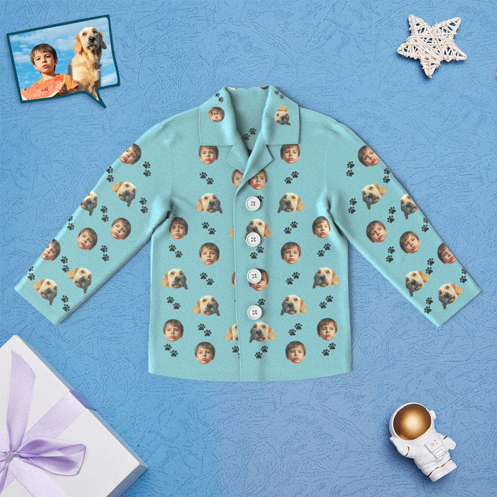 Benutzerdefinierte Gesicht Kinder Pyjamas Personalisierte Kinder Nachtwäsche mit Haustier Hund mit Fuß Druck