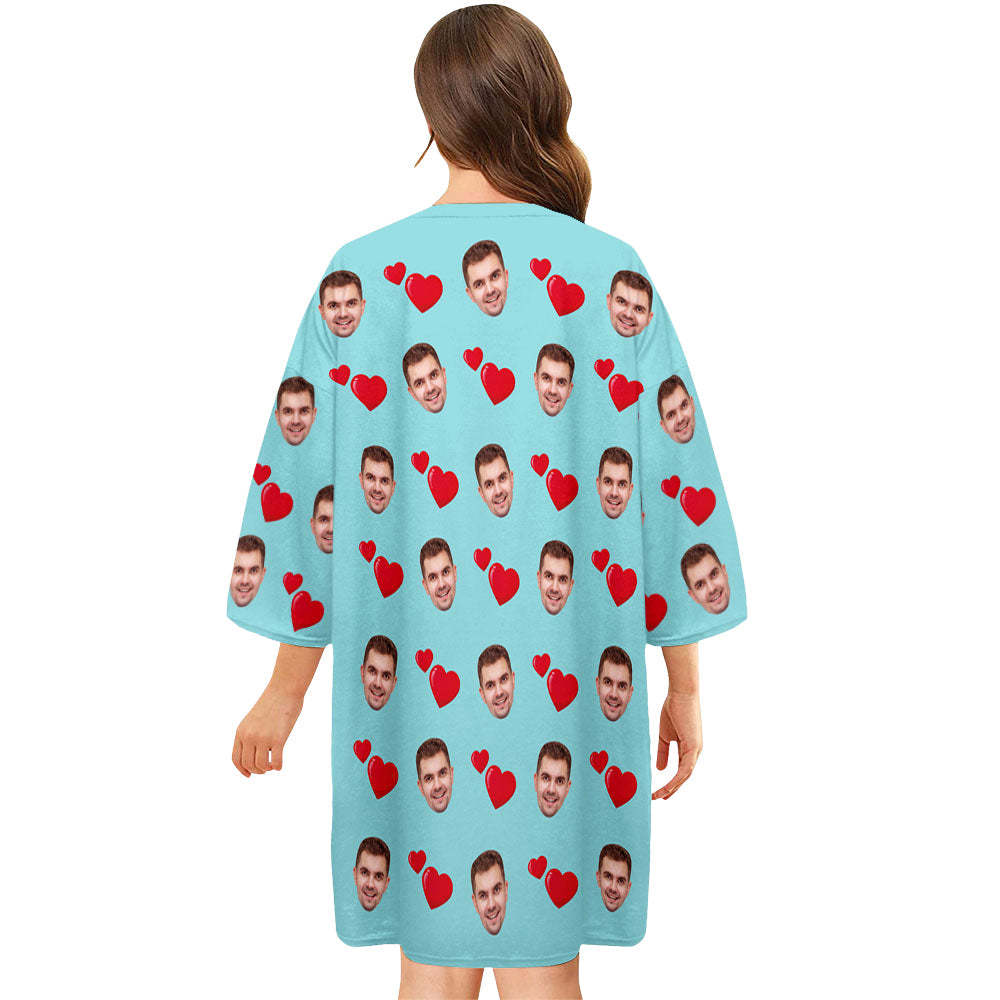 Benutzerdefiniertes Foto-gesichts-nachthemd, Personalisiertes Damen-übergröße-nachthemd, Herz-design-geschenke - DePhotoBoxer