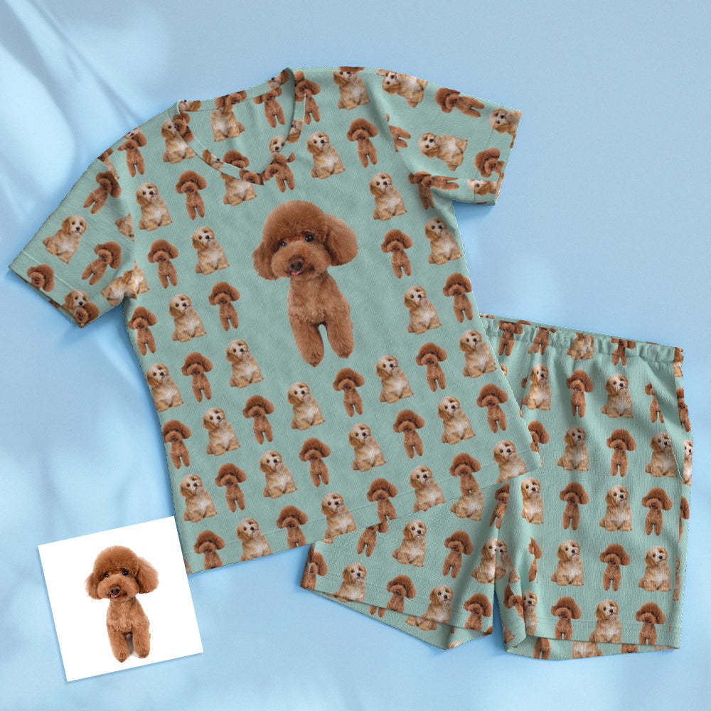 Benutzerdefiniertes Haustier-foto-kurzpyjama-set Personalisierter Hunde-katzen-liebhaber-pyjama Mit V-ausschnitt - DePhotoBoxer