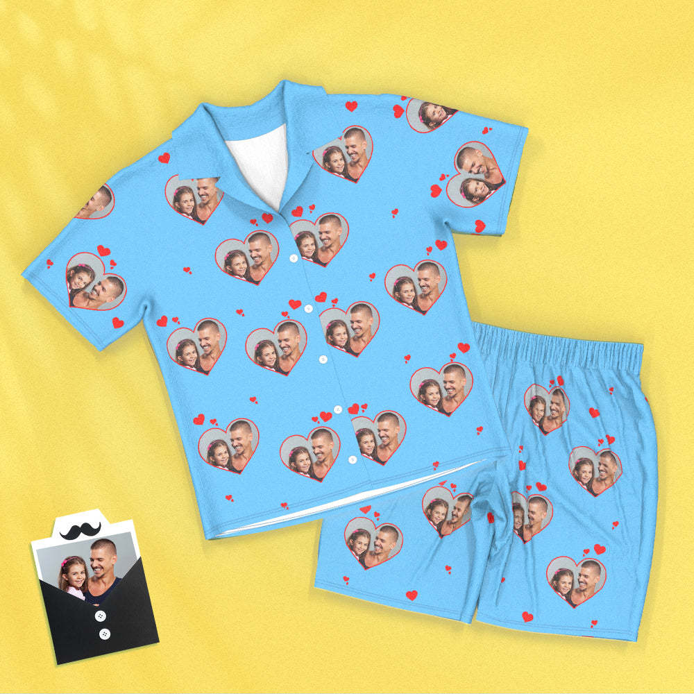 Personalisierter Foto-kurzarm-pyjama, Personalisierte Foto-nachtwäsche, Damen-herren-liebes-pyjama, Vatertagsgeschenke - DePhotoBoxer