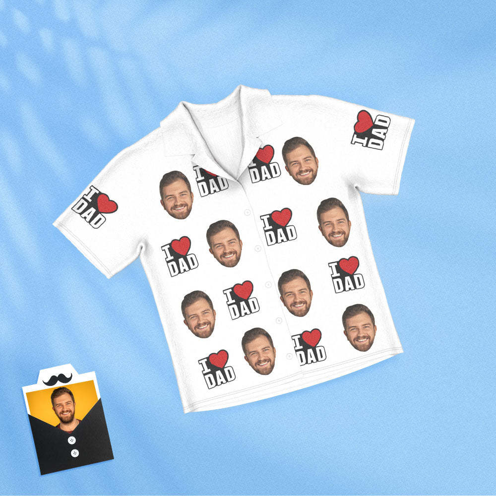 Kurzärmliger Pyjama Mit Individuellem Gesicht, Personalisiertes Foto, Nachtwäsche Für Damen Und Herren, Pyjama „i Love Dad“, Vatertagsgeschenke - DePhotoBoxer