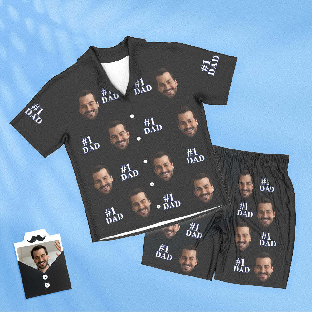Kurzärmeliger Pyjama Mit Individuellem Gesicht, Personalisiertes Foto, Schlafanzug Für Damen Und Herren, Nr. 1, Vatertagsgeschenke Für Papa - DePhotoBoxer