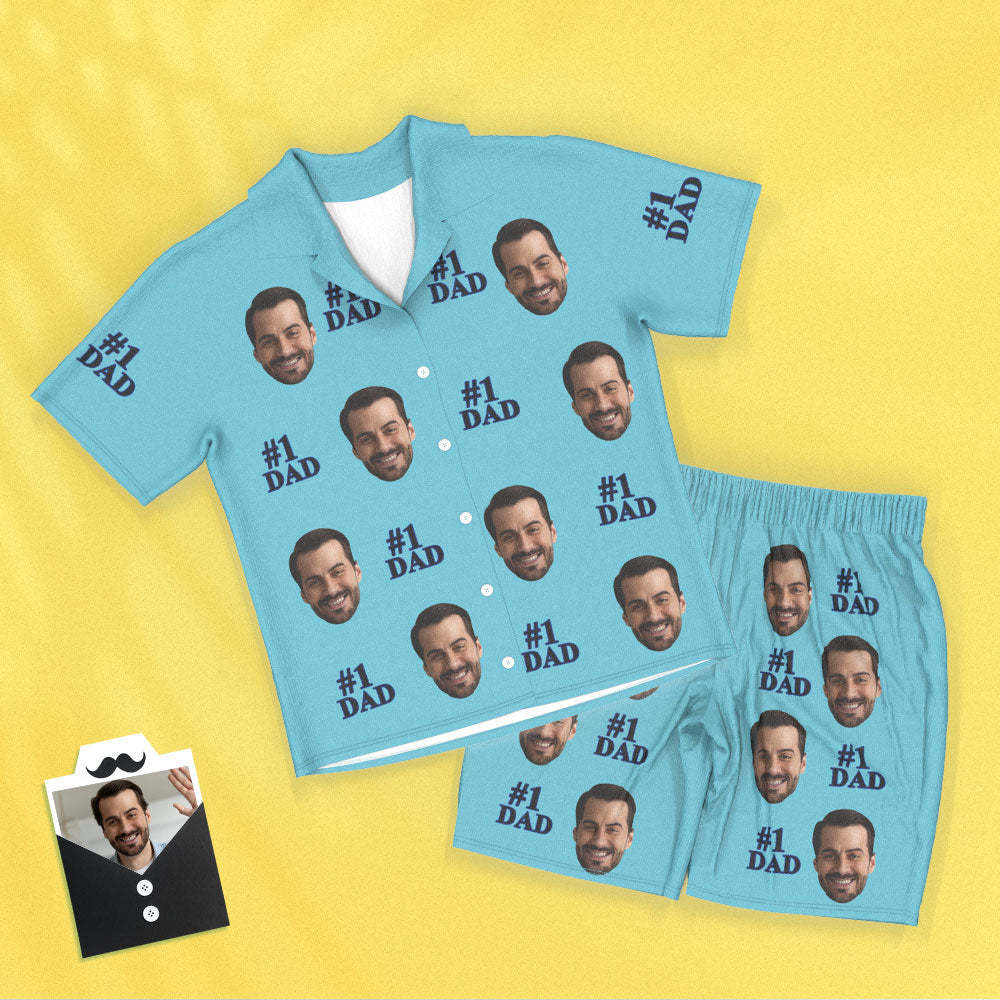 Kurzärmeliger Pyjama Mit Individuellem Gesicht, Personalisiertes Foto, Schlafanzug Für Damen Und Herren, Nr. 1, Vatertagsgeschenke Für Papa - DePhotoBoxer