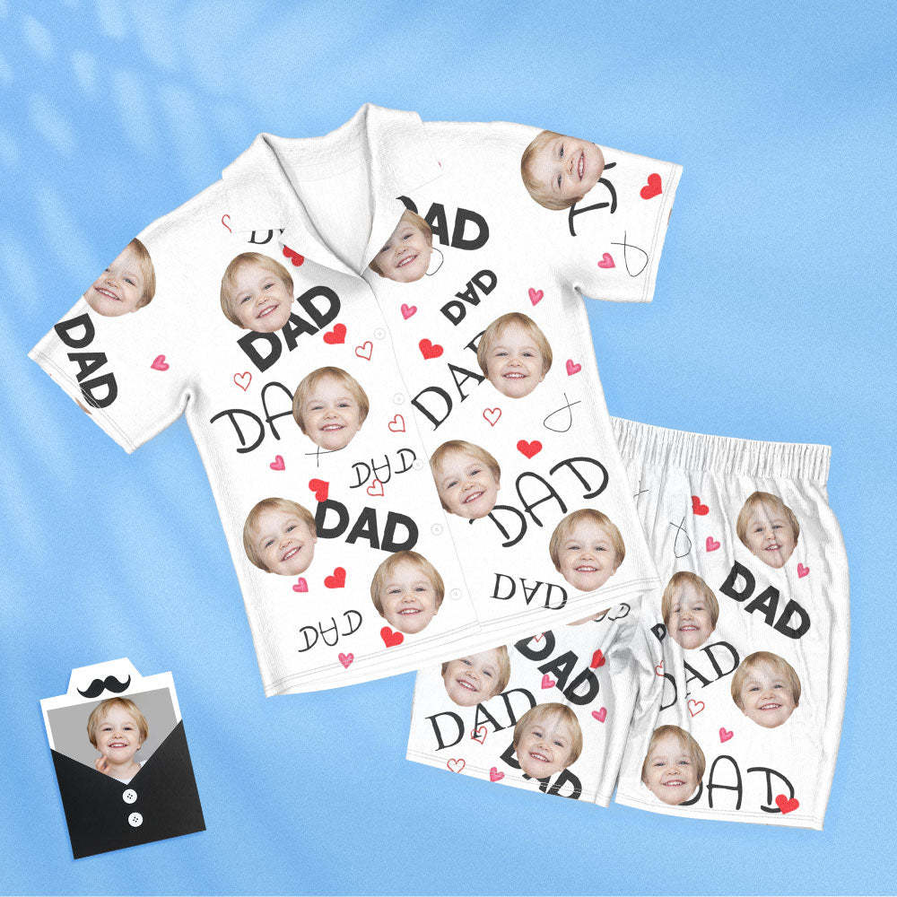 Kurzärmeliger Pyjama Mit Individuellem Gesicht, Personalisiertes Foto, Schlafanzug Für Damen Und Herren, Vatertagsgeschenk Für Papa - DePhotoBoxer