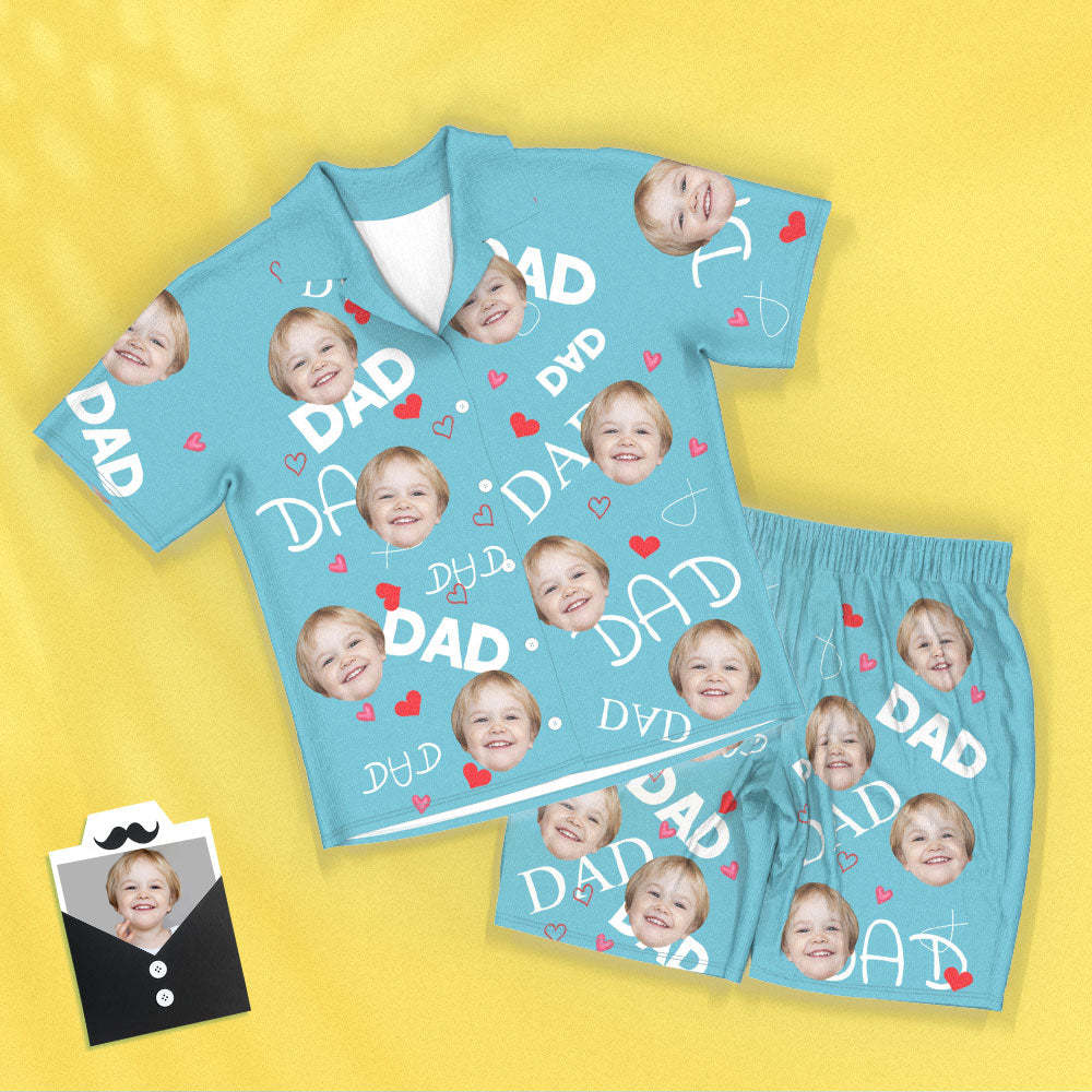 Kurzärmeliger Pyjama Mit Individuellem Gesicht, Personalisiertes Foto, Schlafanzug Für Damen Und Herren, Vatertagsgeschenk Für Papa - DePhotoBoxer