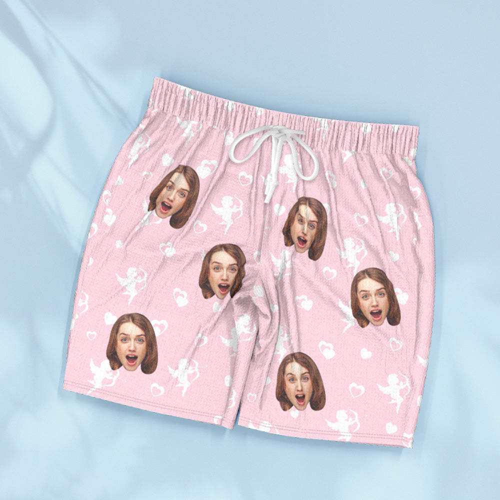 Kurzärmliger Rosa Pyjama Mit Individuellem Gesicht, Personalisierte Foto-nachtwäsche, Amor-liebesgeschenke - DePhotoBoxer