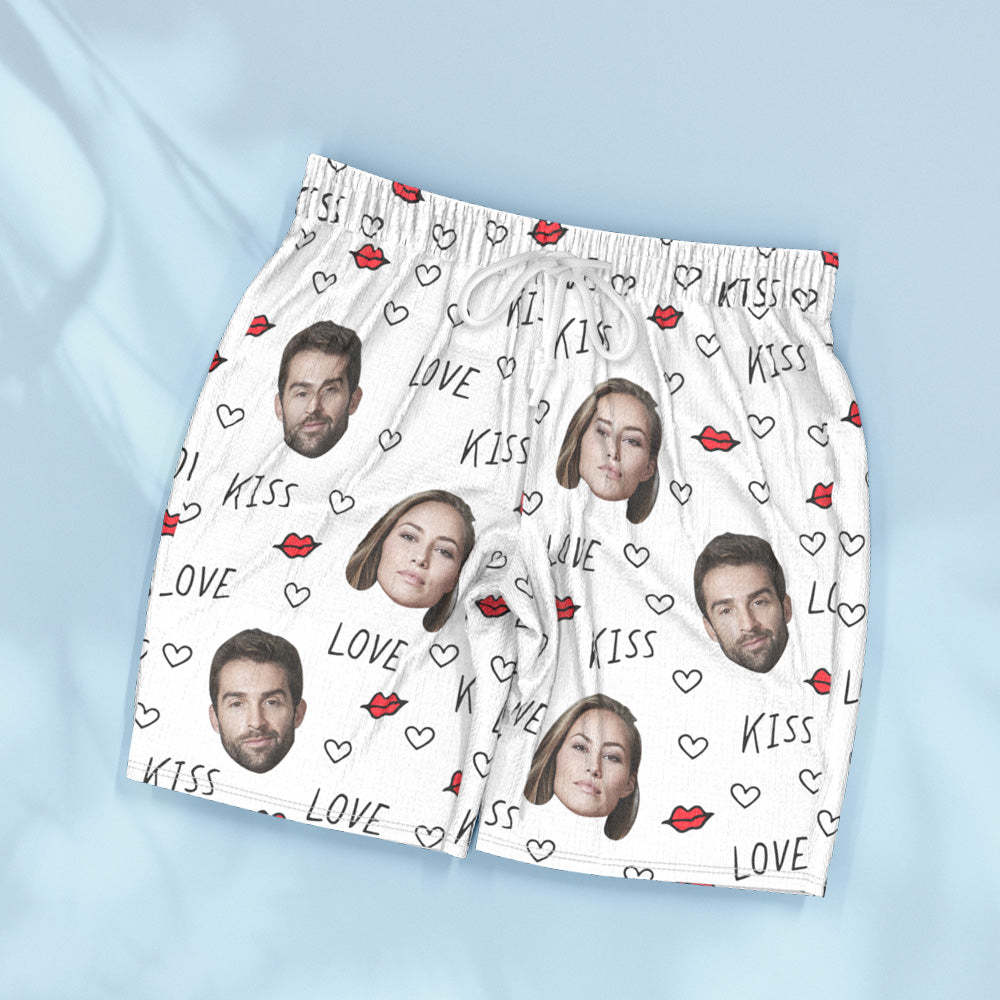 Benutzerdefinierte Paar Gesicht Kurzärmelige Pyjamas Personalisierte Foto Nachtwäsche Frauen Männer Lieben Geschenke - DePhotoBoxer