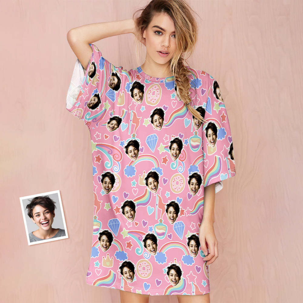 Benutzerdefiniertes Gesicht-nachthemd, Personalisiertes Damen-oversize-nachthemd, Traummädchen, Buntes Geschenk - DePhotoBoxer