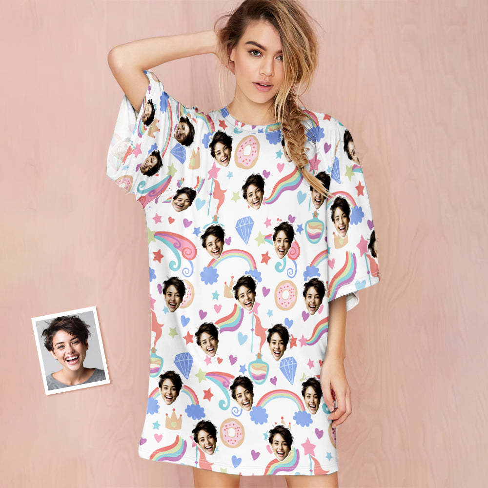 Benutzerdefiniertes Gesicht-nachthemd, Personalisiertes Damen-oversize-nachthemd, Traummädchen, Buntes Geschenk - DePhotoBoxer