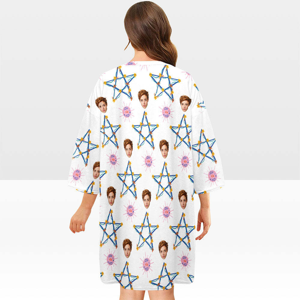 Benutzerdefiniertes Gesicht-nachthemd, Personalisiertes Damen-oversize-nachthemd, Stern-geschenk Für Sie - DePhotoBoxer