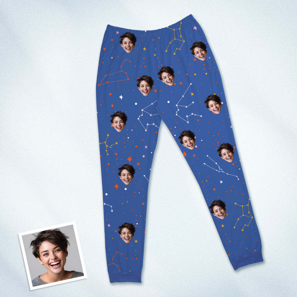 Benutzerdefinierte Gesichts-pyjama-nachtwäsche, Personalisierter Rundhals-pyjama, Sternbild, Für Damen Und Herren - DePhotoBoxer