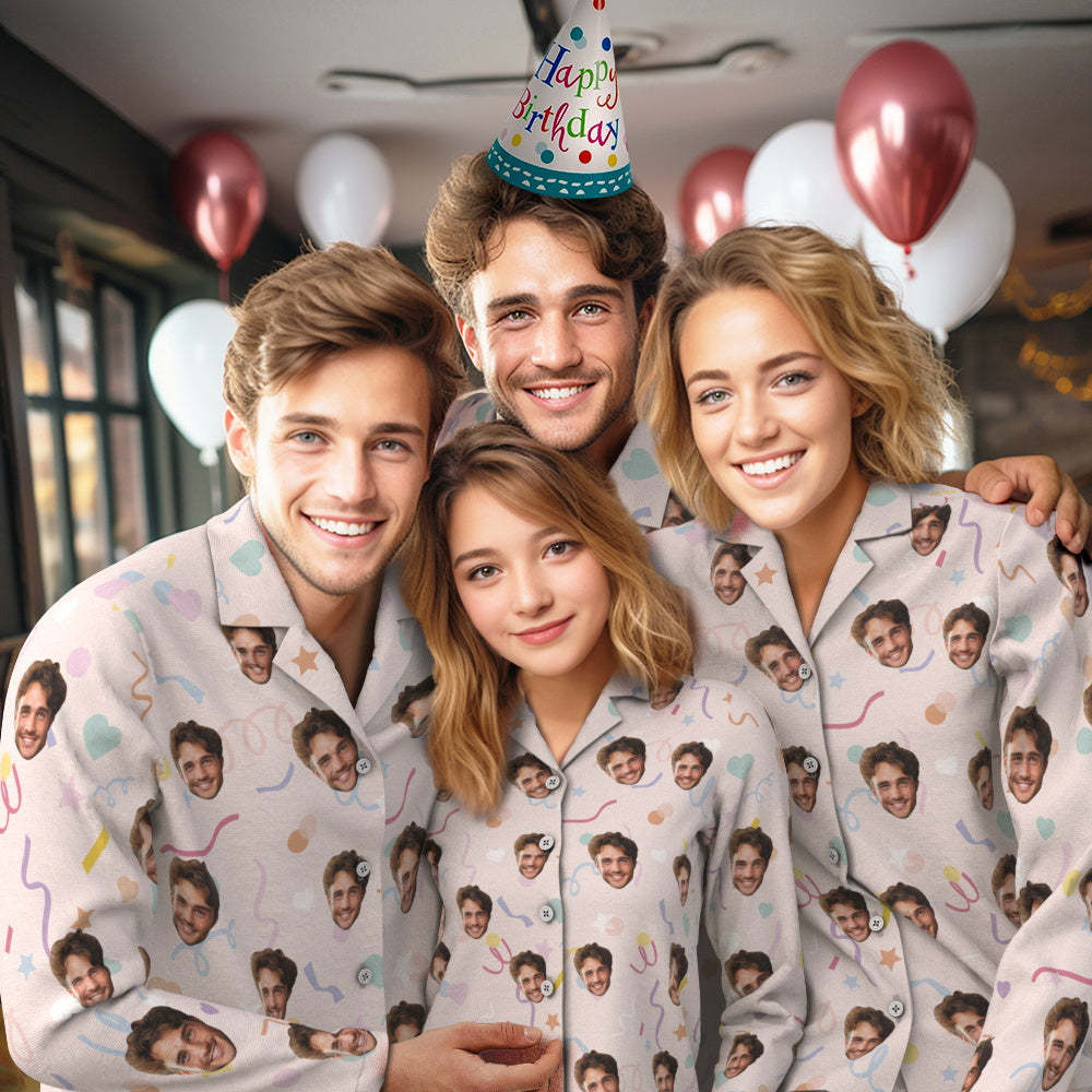 Benutzerdefinierte Gesicht Geburtstag Pyjamas Personalisierte Foto Party Nachtwäsche Frauen Männer Rosa Pyjama Set Farbiges Band - DePhotoBoxer