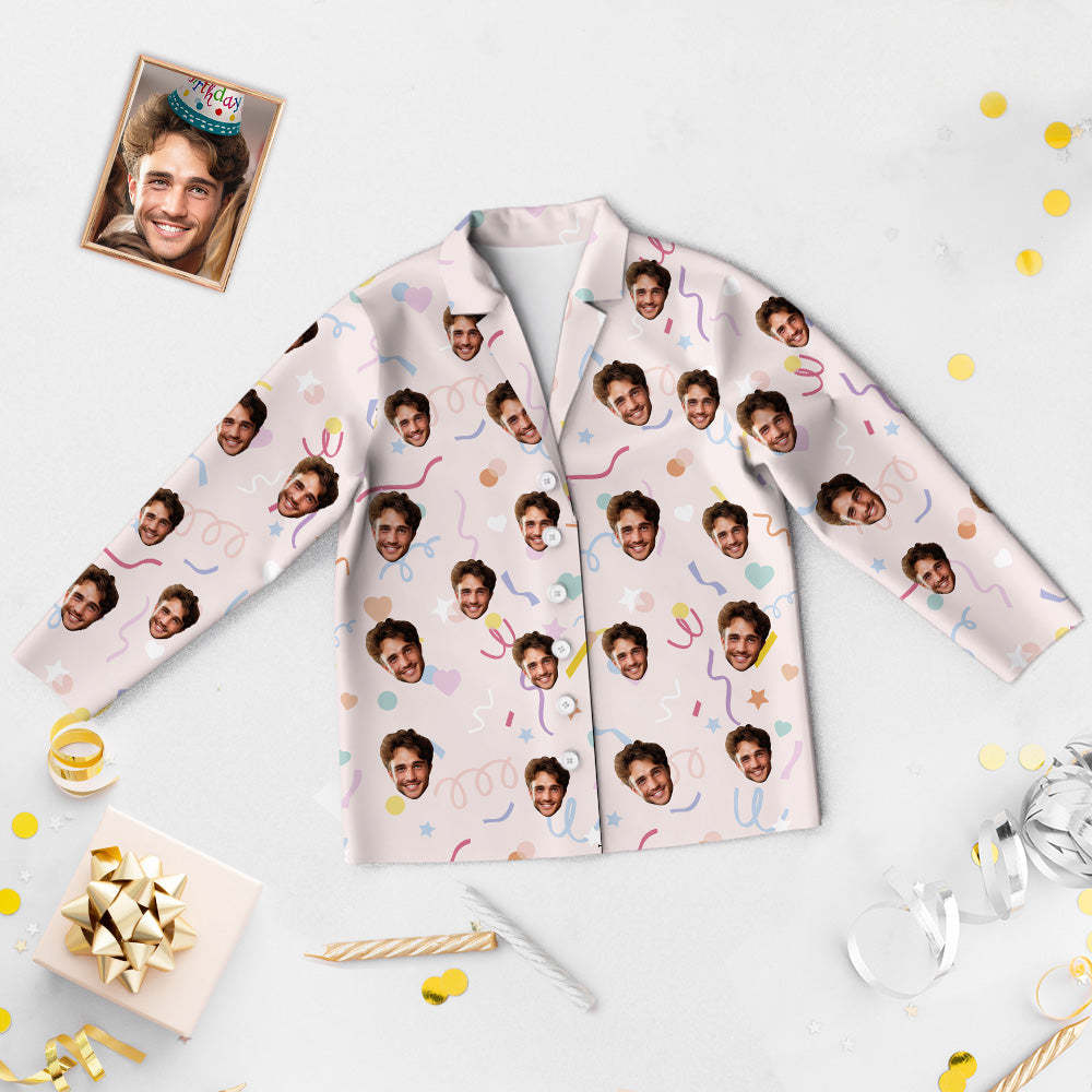 Benutzerdefinierte Gesicht Geburtstag Pyjamas Personalisierte Foto Party Nachtwäsche Frauen Männer Rosa Pyjama Set Farbiges Band - DePhotoBoxer