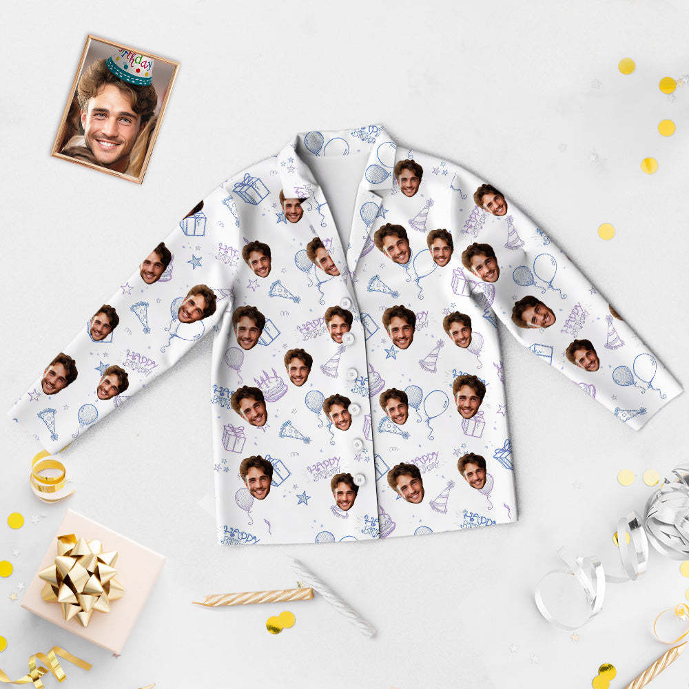 Benutzerdefinierte Gesicht Geburtstag Pyjamas Personalisierte Foto Party Nachtwäsche Frauen Männer Weiß Pyjama Set Alles Gute Zum Geburtstag - DePhotoBoxer