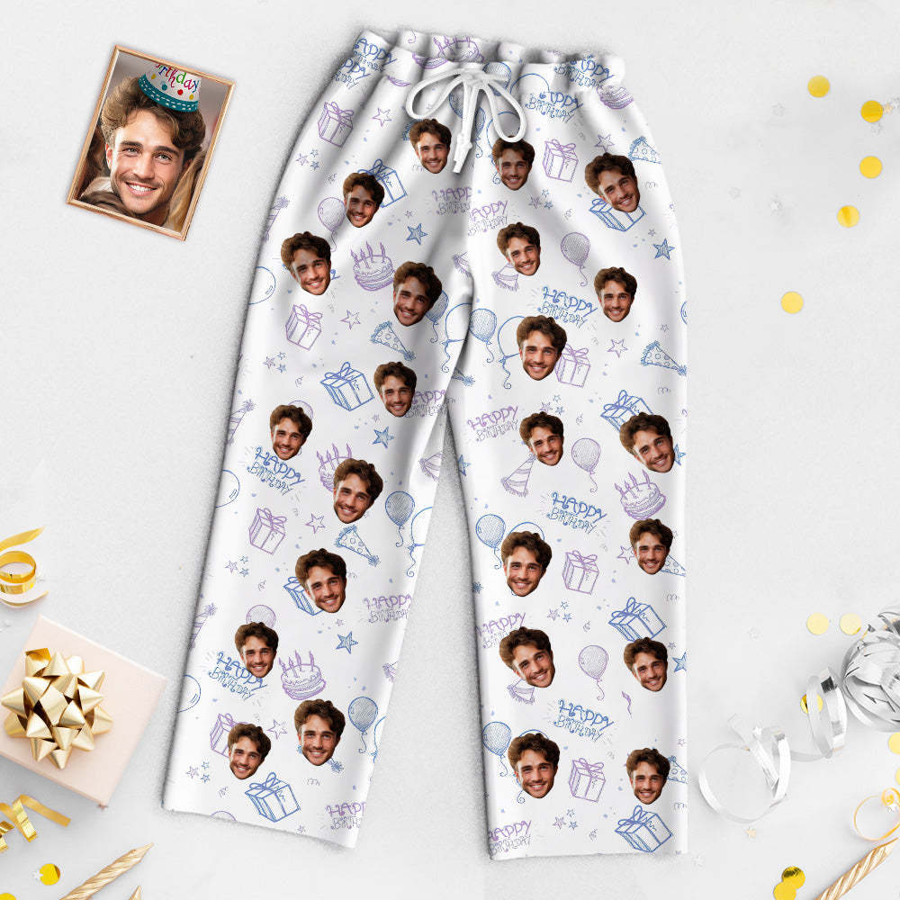 Benutzerdefinierte Gesicht Geburtstag Pyjamas Personalisierte Foto Party Nachtwäsche Frauen Männer Weiß Pyjama Set Alles Gute Zum Geburtstag - DePhotoBoxer