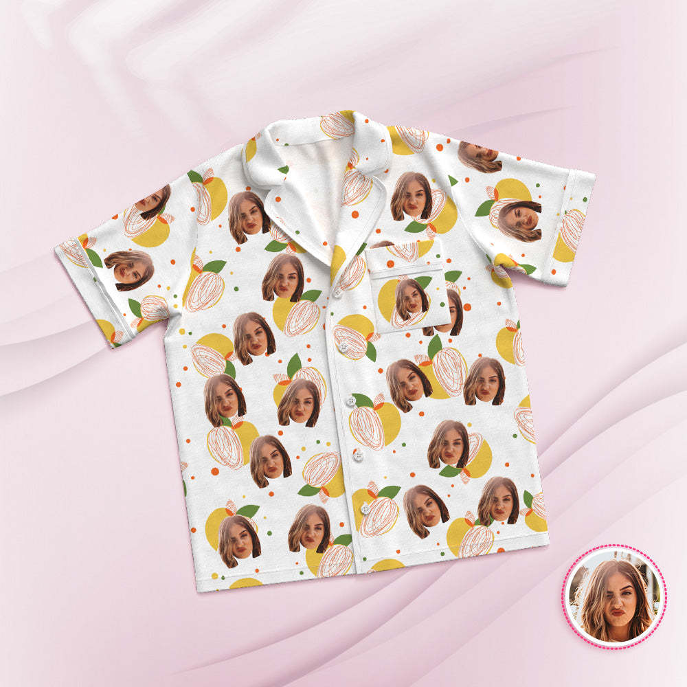 Kurzärmeliger Pyjama Mit Individuellem Gesicht, Personalisierte Foto-nachtwäsche, Zitronengeschenke - DePhotoBoxer